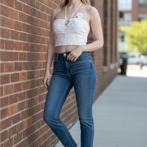 NIA White Cutout Halter Crop Top